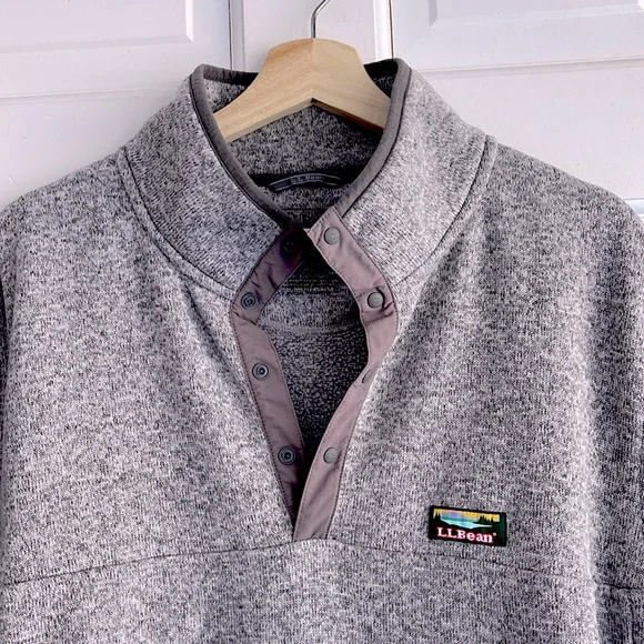 Men’s XL L.L. Bean Gray Pullover sweater fleece 3/4 button neck warm spring - Picture 2 of 4